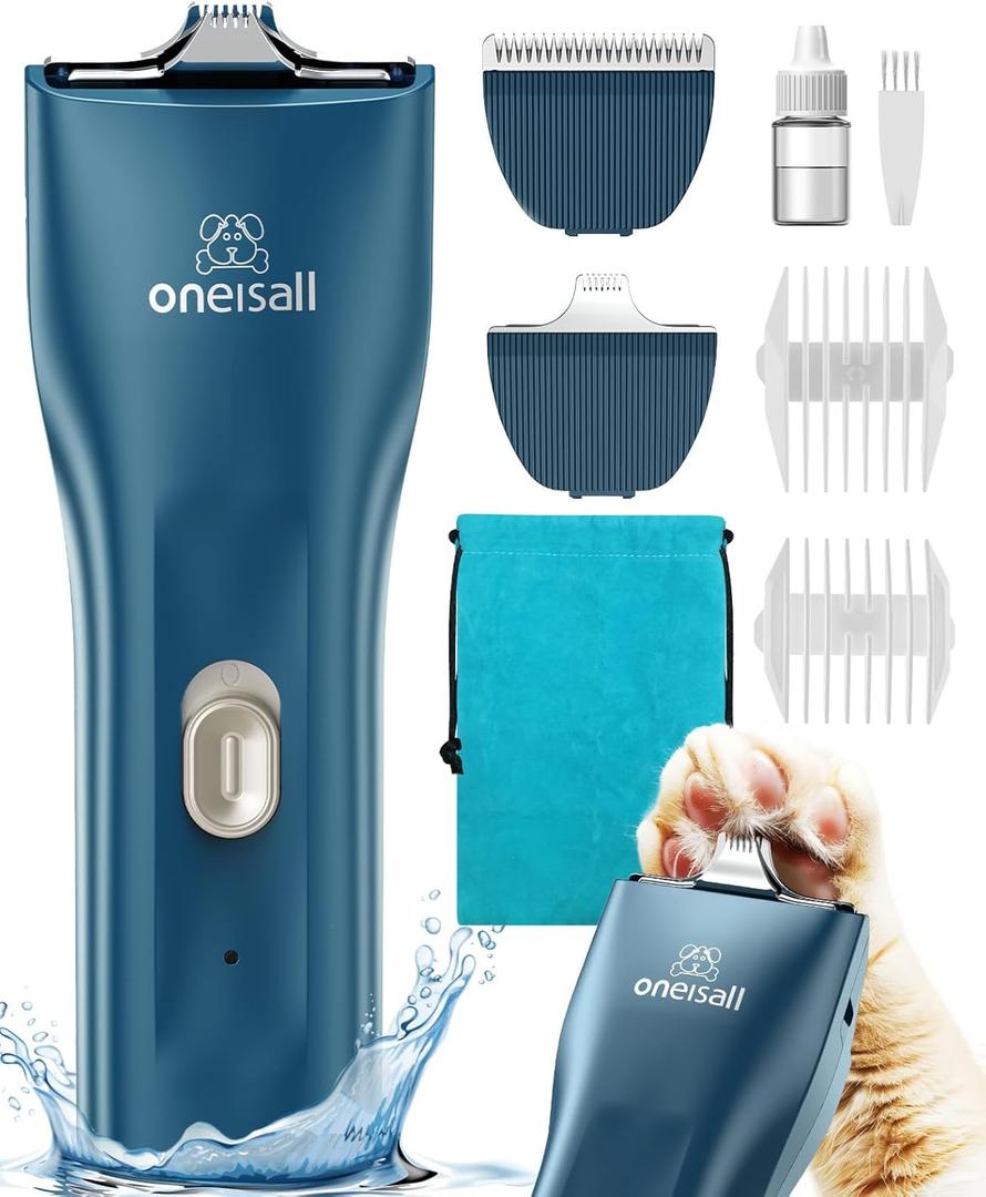 oneisall Quiet Pet Clippers, Cat Clippers for Matted Hair, Cordless Cat Hair Trimmer for Paw, Waterproof Pet Trimmers for Cats, Pet Shaver for Dogs and Cats (Green)