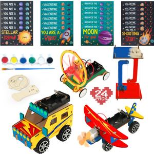 Valentines Day Gifts for Kids - 24 Pack DIY Science Craft Kits with Valentines Cards - STEM Projects Educational Toys for Boys Girls Age 6-12 Classroom Exchange School Activities Party Favors