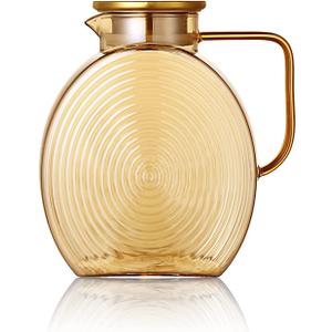 77oz Large Glass Water Pitcher with Gold Lid for Fridge Wide Handle Coffee Carafe for Party Water Jug Lemonade Iced Tea Jug Juice Sun Tea Jar for Drinks 2.2L