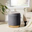 Royal Windsor Round Ottoman with Storage Set of 2, Storage Vanity Stool, 15.4"D x 15.4"W x 17.7"H