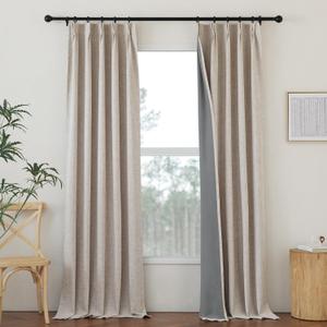 NICETOWN 100% Blackout Oatmeal Curtains 108 inches Long 2 Panels, Pinch Pleated Linen Blend Curtains with Hooks Thermal Sound Reducing Window Treatments for Bedroom/Living Room, W34 x L108