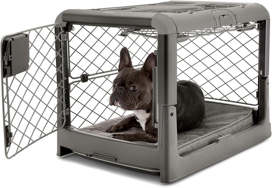 DIGGS Revol Collapsible Dog Crate with Wheels - Premium Portable Dog Crate - Safe, Stylish, and Convenient Indoor Kennel (Smoke, Small) (Small (28.5"L x 19.8"W x 20.6"H))