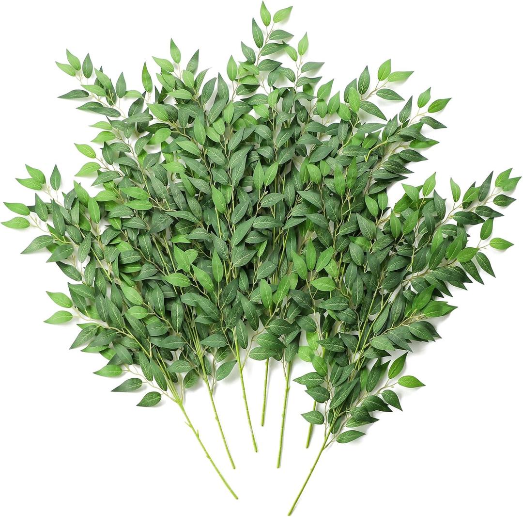 Floroom 12pcs 28'' Artificial Italian Ruscus Greenery Stems, Faux Hanging Greenery Spray & Best Fake Plants Filler for Wedding Bouquet, Centerpieces, Home Decorations
