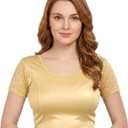 Chandrakala Women's Stretchable Readymade Indian Ethnic Saree Blouse Crop Top Choli (B102) (Gold-b, Small)