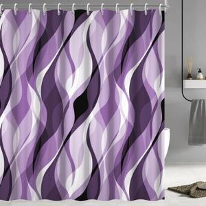 Purple Shower Curtain, Modern Abstract Purple and Grey Striped Shower Curtain for Bathroom Waterproof Lavender Shower Curtain Set with Hooks, 72x72 Inch
