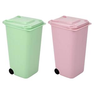Mini Trash Can with Lid Swing Top Small Trash Can Pen Holder for Car Bedroom Office Desktop 22 Fl Oz (2 Pcs Pink and Green)