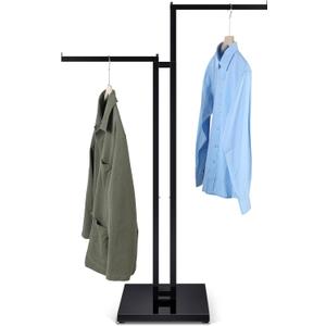 Weysat 2 Way Clothing Rack with 16" Straight Arms Adjustable From 48" to 72" Heavy Duty Clothing Display Stand for Boutique Shops Large Retail Stores and Home Storage, Rectangular Tubing (Black)