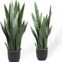 KOL 3FT 2-Pack Artificial Snake Plant, Fake Sansevieria Indoor Outdoor, 28 Thick PE Leaves Lifelike Faux Silk Plants, Home Living Room Decor 35in Mother in Law Tongue, Greenery for Office Decor, Green (2 PCS)