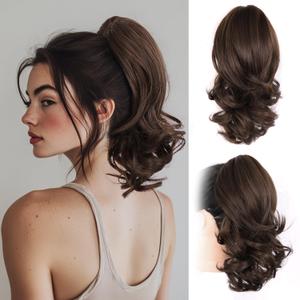 ZQIAN BEAUTY 14 Inch Ponytail Extension - Clip in Ponytail Hair Extensions, Curly Wavy Pony Tails Hair Extensions, Synthetic Claw Clip Ponytail Extension for Women  (Chocolate Brown)