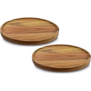 9" Acacia Wood Lazy Susan Organizer Kitchen Turntable for Cabinet Pantry Table Organization, 2 Pack