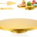 Wenqik 16 Inch Metal Gold Cake Stand with Cake Knife and Spatula, Round Dessert Table Display Stand Metal Dessert Tray Serving Platter for Party, Wedding, Birthday, Baby Shower, Anniversary