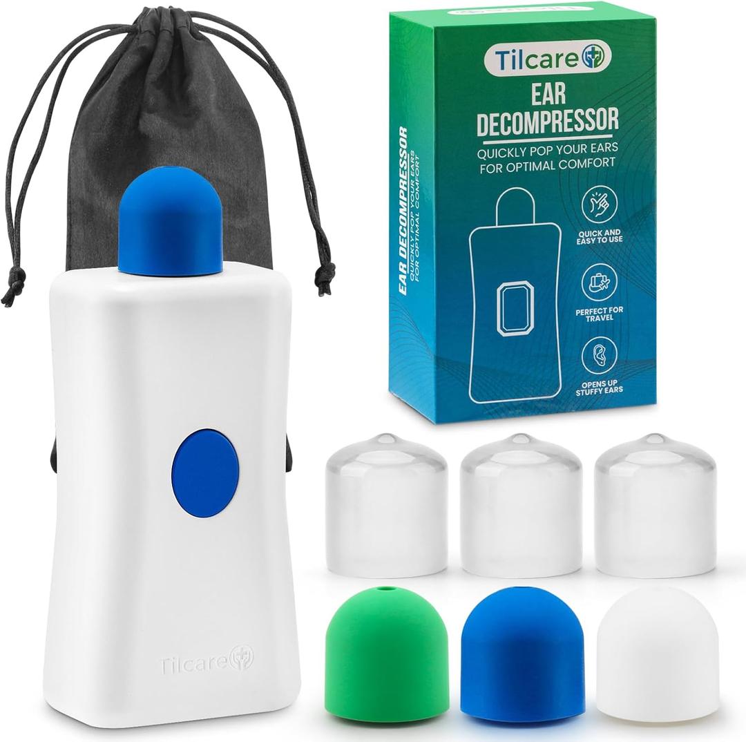 Ear Pressure Relief Device by Tilcare - Equalizing Ear Popping for Flying, Swimming, Diving, Cold and Allergy Discomfort - Comes with a Portable Protective Pouch and 3 Tips