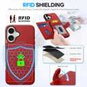 SHIELDON Wallet Case for iPhone 16 Plus 6.7" 2024, Genuine Leather Non-Detachable Magnetic RFID Blocking Card Holder, Slim Shockproof Protective Case Compatible with iPhone 16 Plus - Retro Red