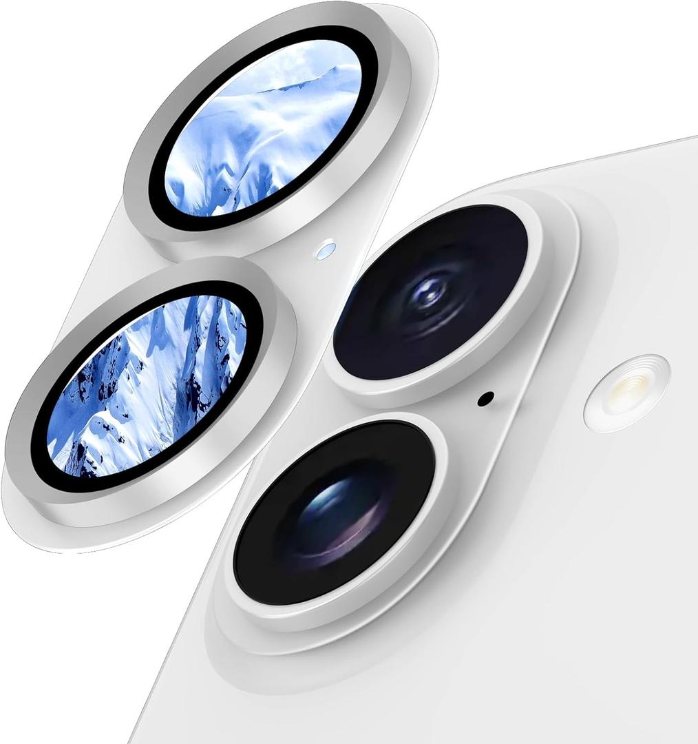 Camera Lens Protector for iPhone 17/16/16 Plus, Aluminum Alloy Sapphire Glass Camera Screen Cover, Case Friendly- White