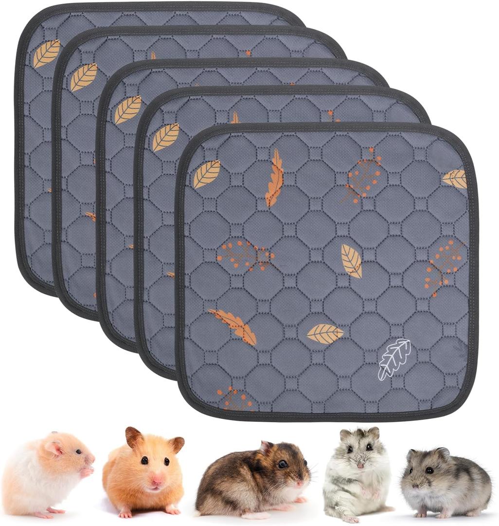 Washable Pee Pads for Small Pet 5-Pack, Reusable Pet Training Pads Absorbent & Leak-Free, Waterproof Pee Pads for Dog Cat Rabbit Guinea Pig Hamster, Whelping Pad (Leaves - Deep Grey, 12x12)