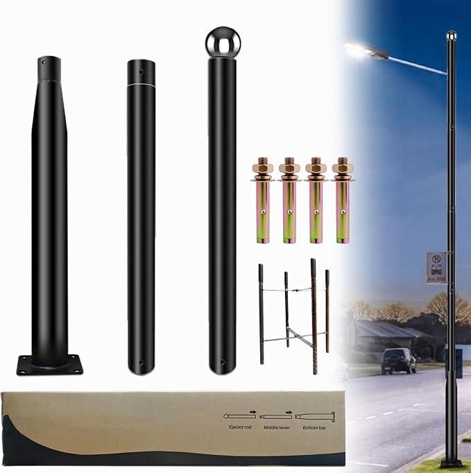 Street Light Pole 10 Ft Tall - Outdoor Adjustable Heavy Duty Metal Street Lamp Post for Outside Solar Street Lights with Mounting Rebar Cage Base for Backyard,Parking Lot,Walkway