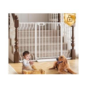 Mom's Choice-GROWNSY Baby Gate for Stairs, 29.5"-48.4" Pressure Mounted Baby Gate for Top of Stair&Doorway with V-Shaped Rods, Anti-Trip Pedal, Extra Wide Stairs Dog Gate Easy Install w/Red Reminder