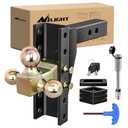 Nilight Adjustable Tri-Ball Trailer Hitch Mount 8 Inch Drop/Rise Hitch 1-7/8" 2" 2-5/16" Fits 2-Inch Receiver 15000lbs GTW for Heavy Duty Truck with Anti-Theft Pin