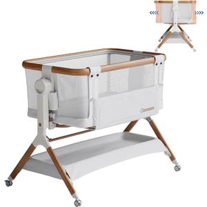 Bassinet Bedside Sleeper, Rocking Bassinet for Baby, 3 in 1 Crib with 6 Adjustable Height,Breathable Mesh and Lockable Wheels, Baby Must Haves for Newborns (White)