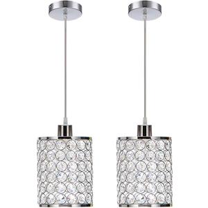 2 Pack Crystal Pendant Lights Kitchen Island,Crystal Pendant Light with Long Cord Adjustable,Chrome Finish Bar Pendant Lighting,Pendant Light Fixtures for Bathroom,Dining Room,Bedroom
