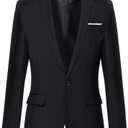 Beninos Mens Blazer Jacket Slim Fit Casual One Button Sport Coats (Black, M)