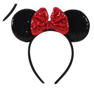 2 Pcs Red Mouse Ears Sequin Headbands,Shiny Bows Headbands, A Perfect Addition to Your Trip Essentials Accessories for Women Grils Princess Decoration Costume Cosplay