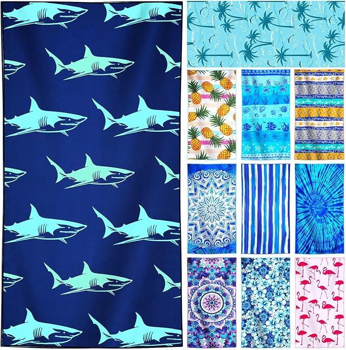 Microfiber Lightweight Thin Beach Towel Compact Oversized Quick Dry Sandproof Clearance Towels Sand Free Swim Camping Pool Travel Essentials Accessories Vacation Women Men Adults Blue Small Shark
(71.00" x 32.00")
