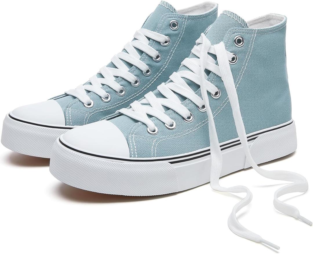 hash bubbie High Top Sneakers for Women Classic High Tops Canvas Shoes Lace up Women's Fashion Sneaker(Turquoise,US8.5W/US6.5M)
