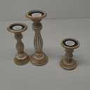 Mela Artisans Whitewashed Hand Carved Wooden Pillar Candle Holders  Set of 3 | Hana Decorative Style | Crafted from Mango Wood | Rustic Table Centerpiece Decor | Sized 6", 9" and 12"