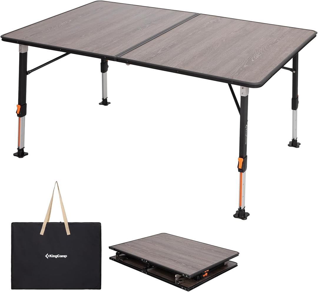 KingCamp Adjustable Height Folding Camp Table, Large Fiber Glass Portable Picnic Table for Outdoor & Indoor Use, Sturdy Aluminum Leg Patio Table for 4-6 People with Storage Bag, 47.2''x31.5'', XL