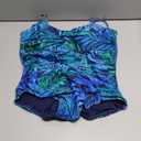 Yonique Womens Strapless One Piece Swimsuit Tummy Control Bandeau Bathing Suits Slimming Twist Front Swimwear Blue and Green Leaf XL