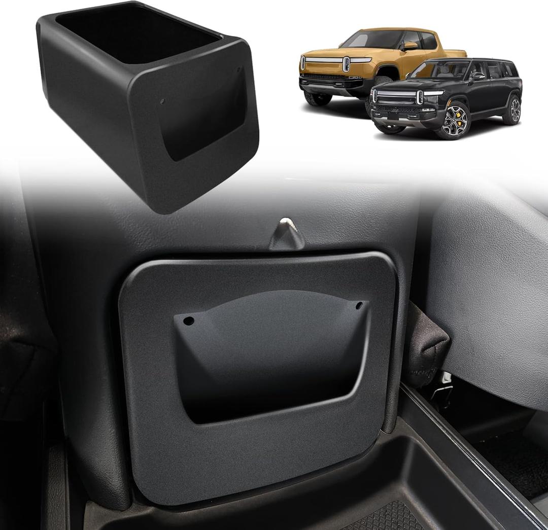 BestEvMod [Lockable Camp Speaker Drawer Organizer Tray Compatible with 2022-2025 2026 Rivian R1T R1S Storage Tray Box ABS w/Vegan Leather Liners Adjustable Dividers Lockable on Car Screen