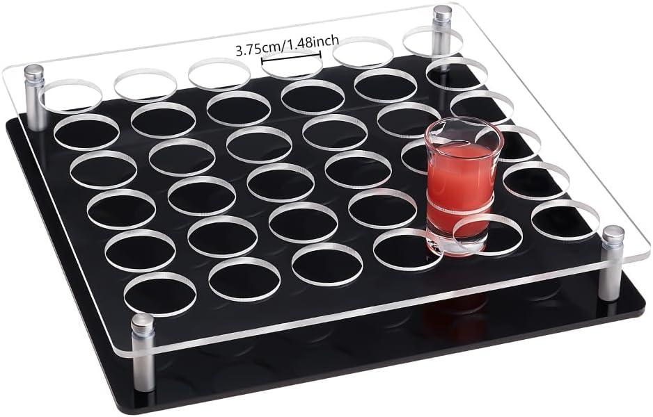 NBEADS 36 Shot Glass Tray Holder, Acrylic Shot Glasses Holders Wine Glass Cup Serving Tray Cups Organizer Shot Glass Display Bar Accessories for Party Bar Club, Hole: 1.5"