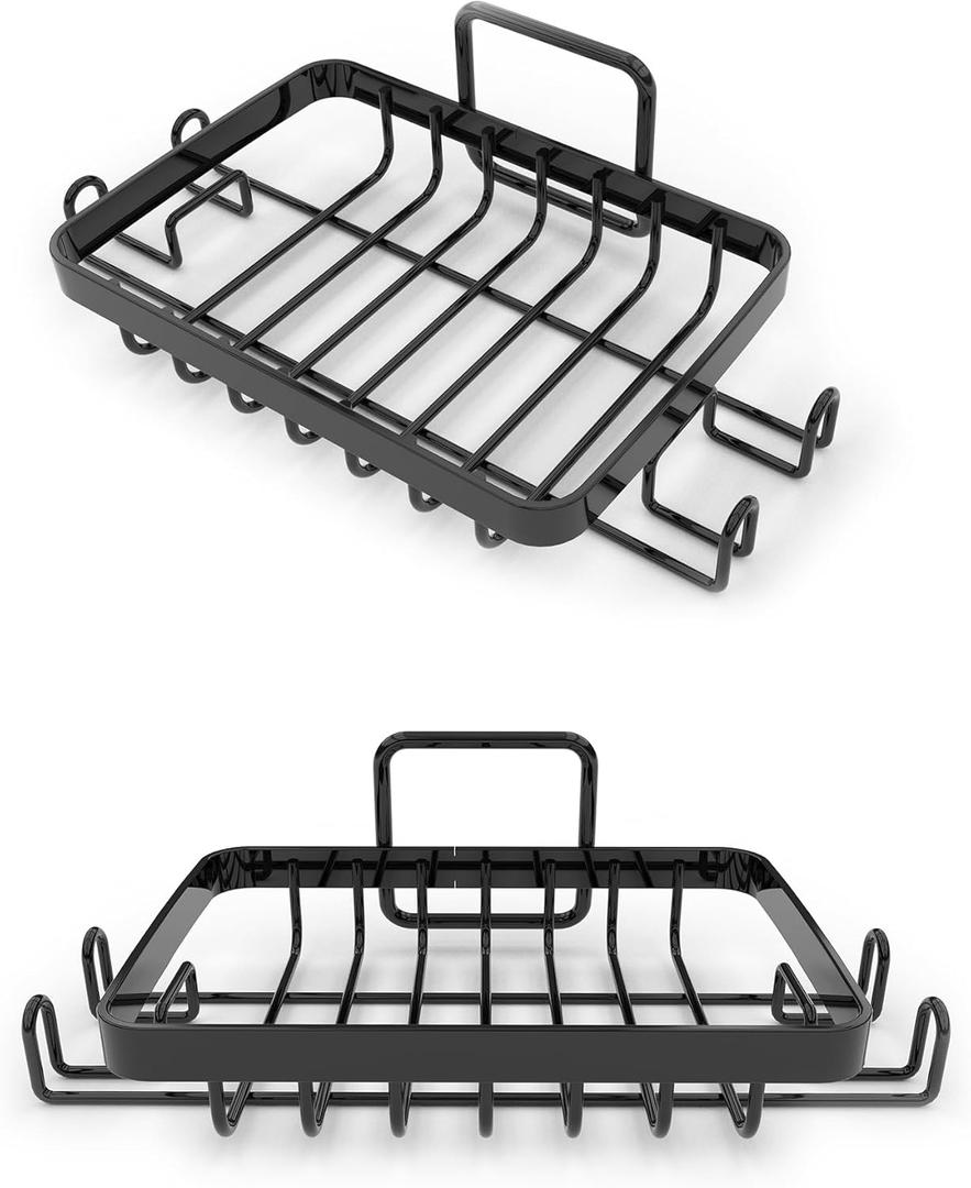 Black Soap Dish for Shower 2 Pieces, Suction Cup Square Shower Soap Holder - 201 Stainless Steel Black Soap Saver - Comfortable Essential for Apartment, Home and Dormitory (6.69'x3.54'x2.17')