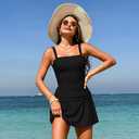 Pink Queen Women Tummy Control Two Piece Tankini Swimsuits with Skirt Vintage High Waisted Bathing Suits Push Up Swimdress (Black, L)