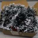 50FT Christmas Tinsel Garland - Metallic Twist Shiny Christmas Tree Decorations, Xmas Holiday Hanging Garland for Home Mantle Stair Indoor Outdoor Party Supplies Decor(Green White)