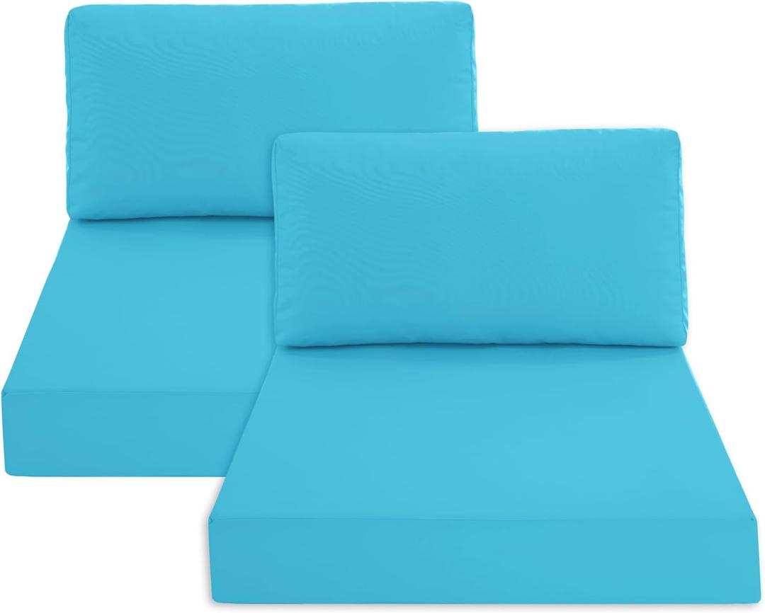 Outdoor Chair Cushions for Patio Furniture with Waterproof Detachable Cover, Deep Seat Couch Cushion Replacement and Backrest Pillow Set for Sectional Sofa, 25.6 x 25.6 Inch, Teal, Set of 2