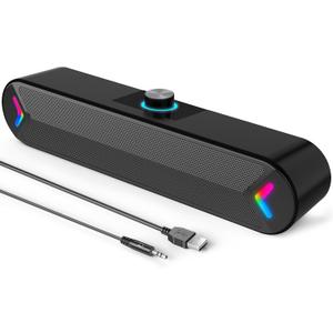LENRUE Computer Speakers,Wired USB-Powered Sound-bar with 10W Stereo Sound for PC Desktop,Plug-n-Play (A39PRO /Black)