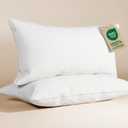 100% Cotton Bed Pillows - King Size Set of 2 - Breathable Cotton Cover - Soft, Comfy Down Alternative for Back & Stomach Sleepers - Low Density, Low Loft Support & Machine Washable - 20" x 40" (White)