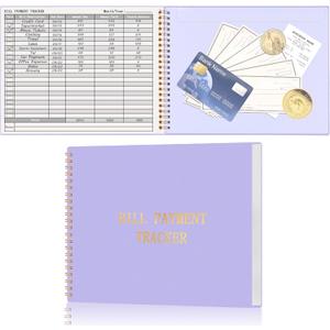 HAUTOCO Bill Tracker Notebook Monthly Bill Payment Tracker for Personal Budgeting Home Financial with 2 Storage Pocket, Payments Checklist Organizer Bill Planner 10.1 x 7.8'', Purple