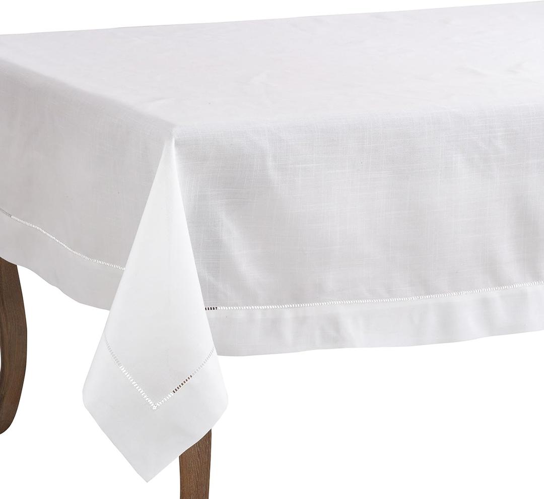 SARO LIFESTYLE Hemstitched Border Tablecloth, White, 70"x120"