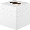 Monarch Abode Tissue Box Cover Square Handcrafted Border Embossed White Metal Tissue Holder Box for Bathroom Accessory, Aesthetic Decorative Facial Napkin Cube for Modern Home Decor