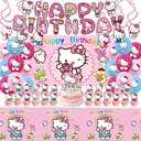 Kitty Birthday Party Supplies, Party Decorations Set Include Banner, Balloons, Hanging Swirls, Cake Cupcake Toppers, Tablecloth for Girls Kitty Theme Party