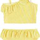 LIZENS Girls Two Piece Swimwear Ruffle Trim 2-12Years Flounce Striped Beach Bathing Suit