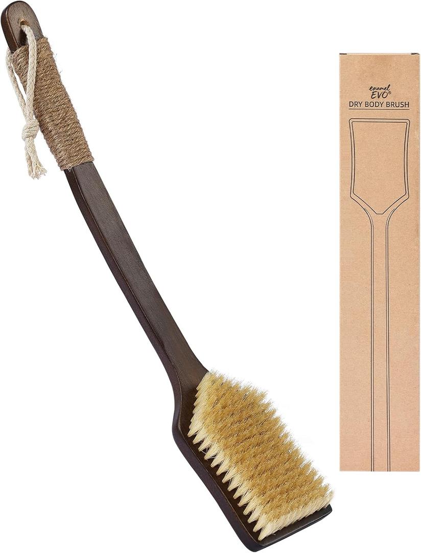 Back Scrubber Shower Brush,Dry Brushing Body Brush with 17.7 Inch Curved Long Handle, Natural Bristles for Lymphatic Drainage, Soft & Stiff Bristles  (Soft-Fine Boar Bristles)