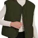 Womens Fall Reversible Vests Casual Button Down Sleeveless Sherpa Vest Fleece Padded Gilet Outerwear Jacket Coat (Green, L)