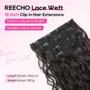 REECHO Curly Hair Extensions, 4PCS 16 inch Clip in Hair Extensions Lace Weft Short Curly Hair Extension Clip Ins Invisible Natural Hairpieces for Women, Natural Black Brown