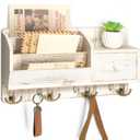 Rebee Vision Key Holder Wall Mount with Mail Sorter - Farmhouse Mail and Key Organizer for Wall with Small Drawer Organizer - Ideal Farmhouse Home Decor Solution (Whitewash)