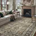 PureCozy Vintage Area Rug 8x10 Brown Washable Living Room Large Carpet Non Slip Bedroom Indoor Office Low Pile Traditional Distressed Retro Accent Rug for Dining Room