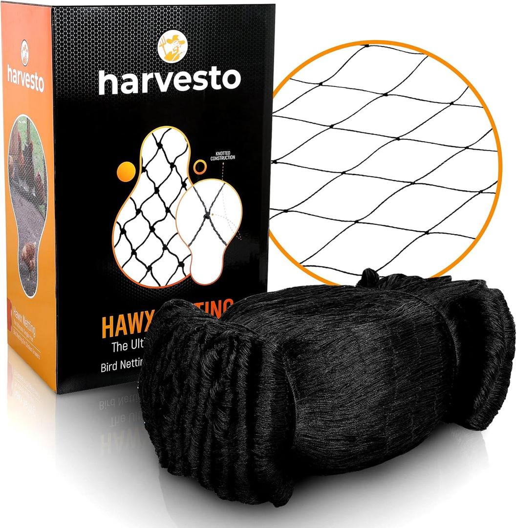 Harvesto Heavy Duty Bird Netting for Chicken Coops & Runs | Tree & Garden Netting Mesh 1-1/2" | Keep Hawks, Birds & Predators Away | Bird Netting for Blueberry Bushes, Vegetables & Fruit (50' x 50)